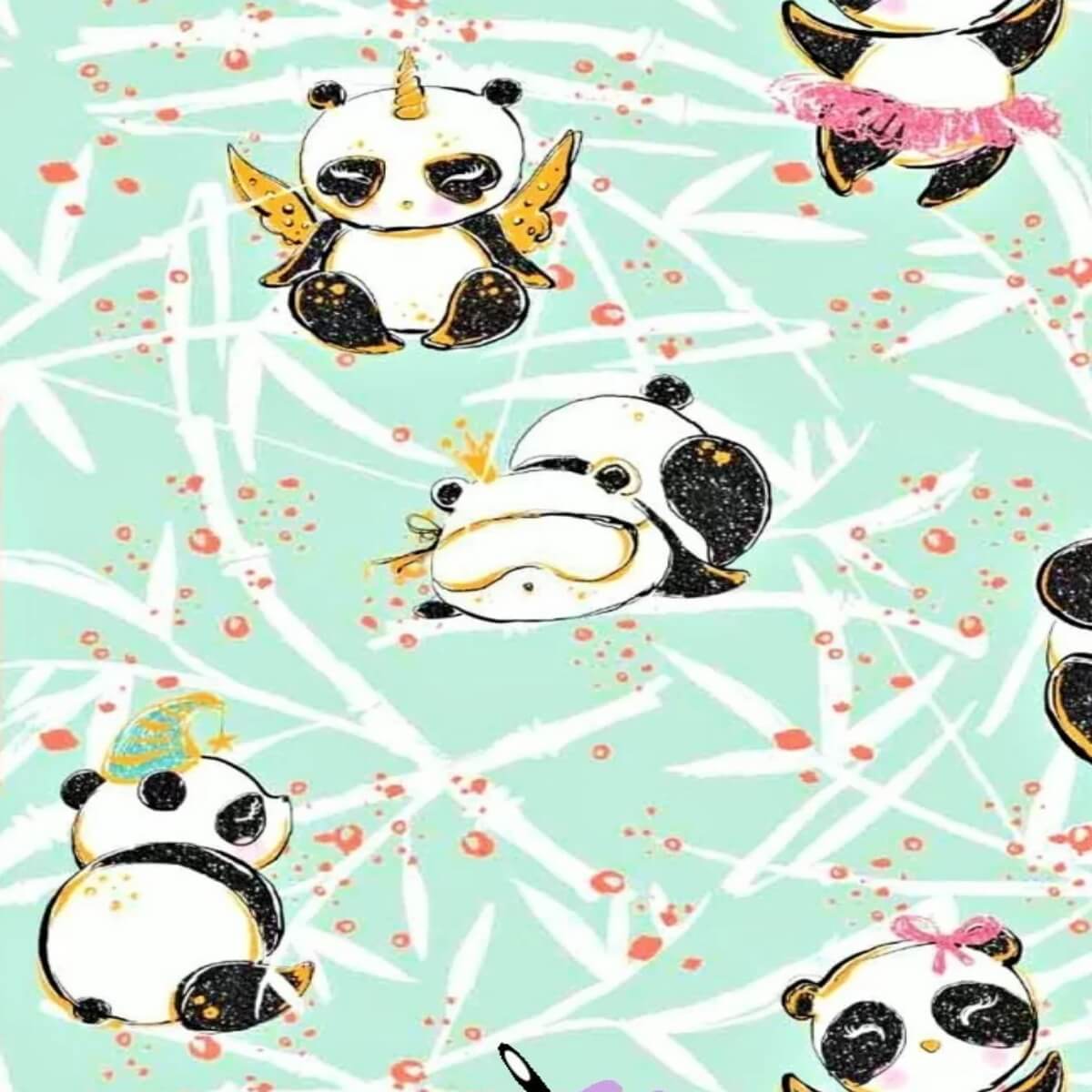 Baumwollstoff Panda Hellmint für Frettchen Kuschelsachen