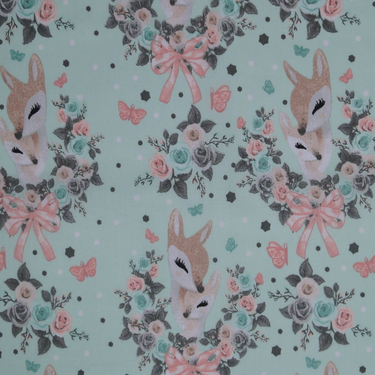 Baumwollstoff Rehe Hellmint für Frettchen Kuschelsachen
